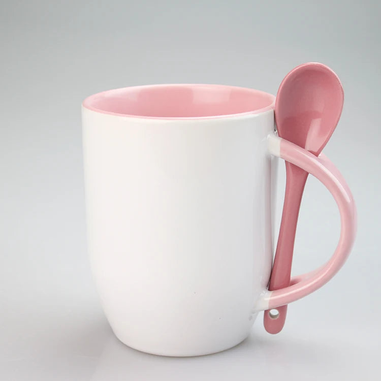 Auplex Black Mug with Spoon Sublimation Blanks Mug with Spoon Mugs with Spoon for Sublimation and Vinyl