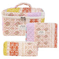 2025 New Model Cute Quilted Canvas Cosmetic Organizer Letter Pattern Zipper Closure Travel for Storage Large Capacity