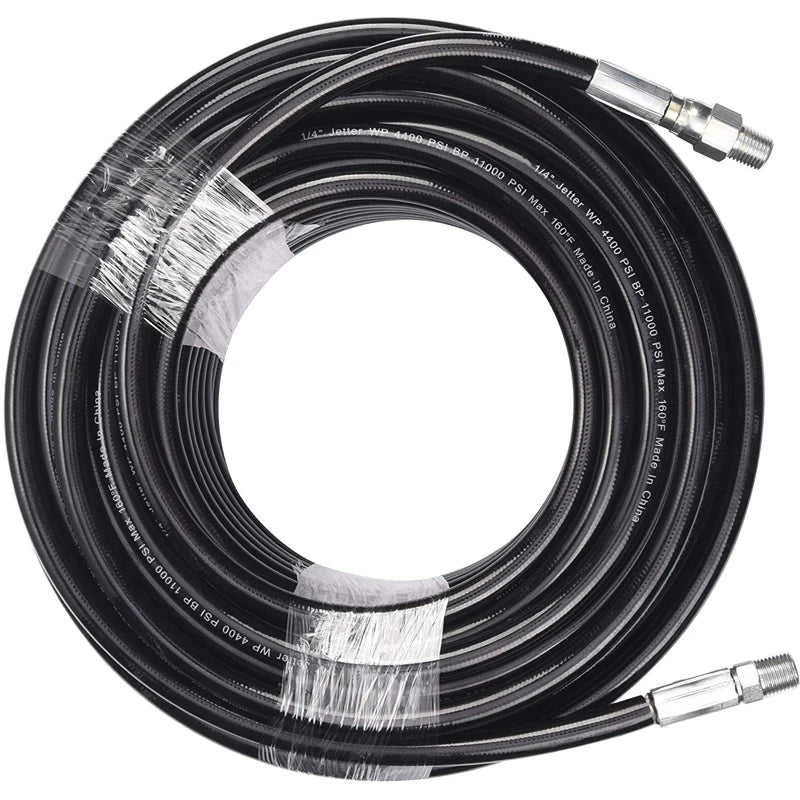 Plastic 1/4 Inch NPT Sewer Jetter Kit Pressure Washer 100 Feet Hose Button Nose Rotating Nozzle Cleaning Equipment Parts