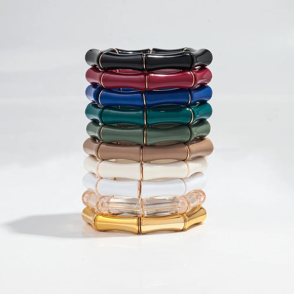 Bohemia 2024 Fashion New Personalized Office Jewelry 10mm Chunky Tube Beads Bangles Copper Septum Acrylic Bamboo Bracelet