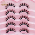 Abestyou 6D Wispy Handmade 10mm DD Curl Fluffy Natural Mink Eyelashes Set 5 Pair Cotton Band Strip Lashes Pleine Bande Eeylashes