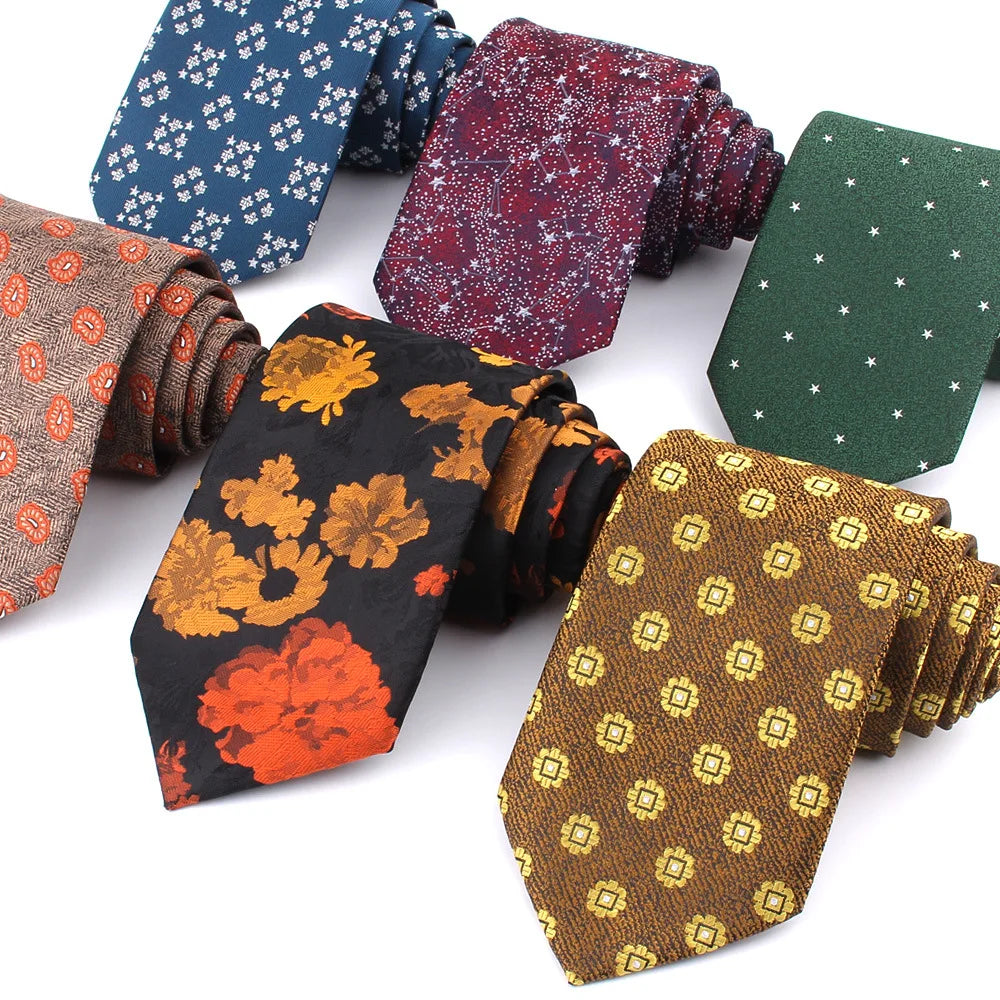 Neckties for Men Vintage Floral 8cm Width Polyester Custom Tie Slim Striped Luxury Neck Ties for Wedding Business Suits Neckwear