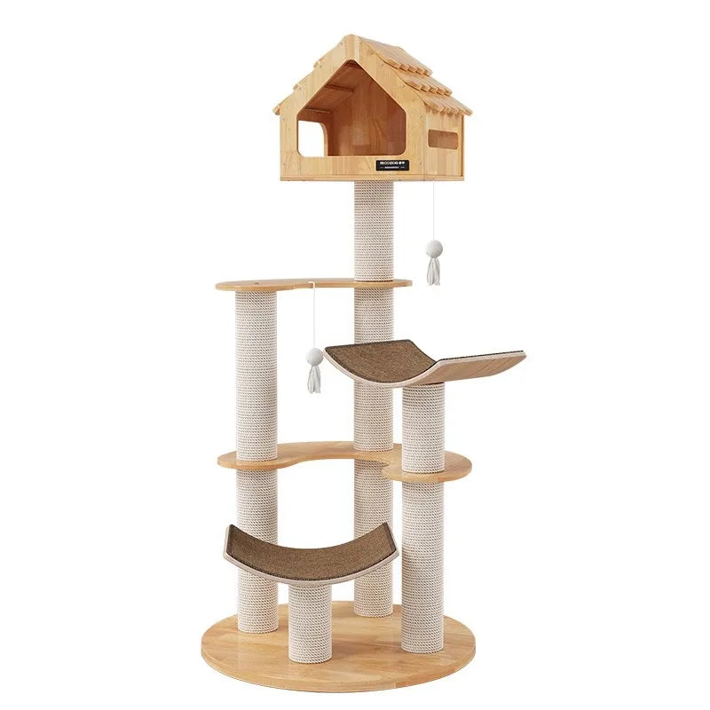 All Solid Wood Cat Tree Scratcher Modern Integrated Large Cat Shelf Space Capsule Scratch Board Nest Climbing Rack Cat Supplies