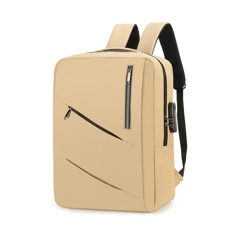 Multifunctional Men's Waterproof PU Leather Business Backpack Zipper Closure with USB Port Polyester Lining for School or Boys