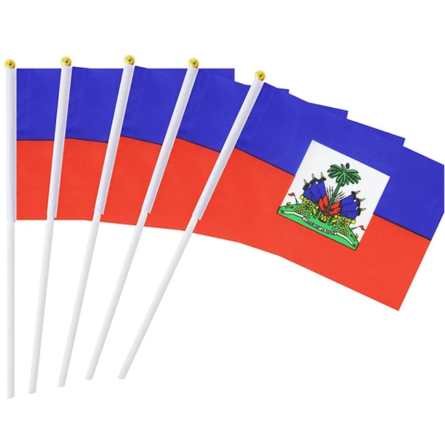 Haitian Flag Pole 100% Polyester Acrylic Flagpole Customized Waterproof Eco-Friendly 14X21cm for Outdoor Use