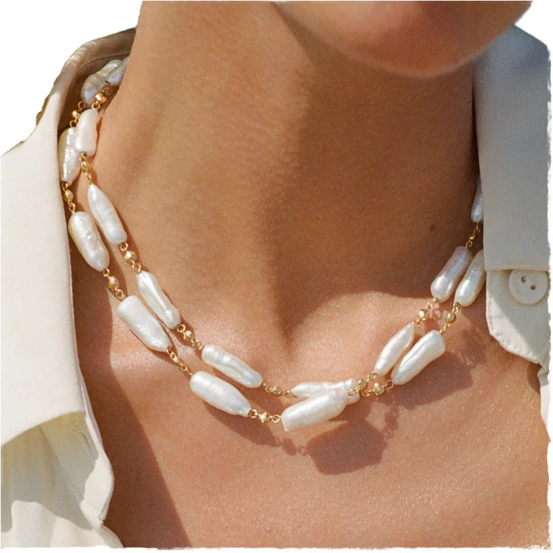 Luxury Freshwater Pearl Necklace for Women Men Irregular Long Baroque Choker with Stainless Steel Chains Natural Pearl Jewelry