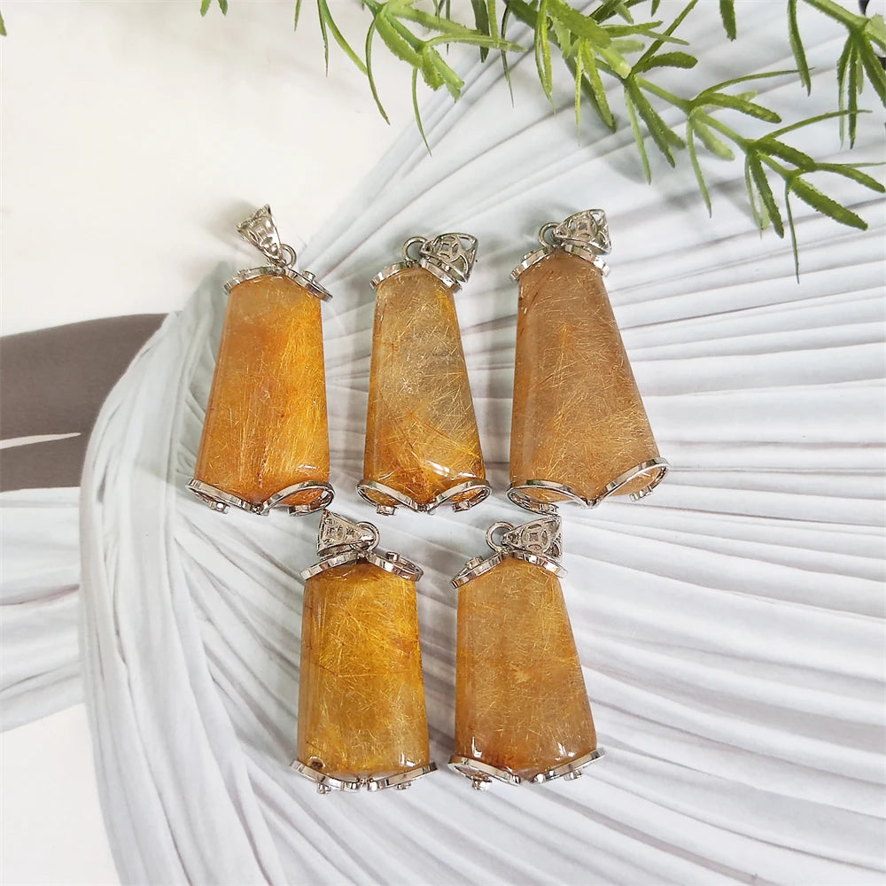 New Arrival Reiki Healing Gems Golden Rutilated Quartz Natural Gemstone Rough Rutile Crystal Pendant for Jewelry Necklace Making
