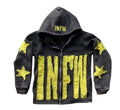 Custom Streetwear Heavyweight Acid Wash Cut and Sew Applique Hoodie Distressed Embroidery Patch Cropped Zip up Hoodies Men
