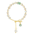 Women's Baroque Freshwater Pearl and Jade Bead Toggle Closure Clasp Bracelet Fashion Charm Design