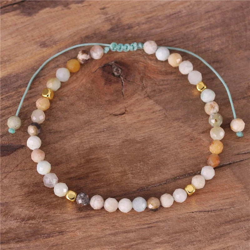 Chic 4mm for  Stone Gemstone Beads Dainty Bracelet Tibetan Braided Cord Adjustable Women's Friendship Jewelry Wholesale