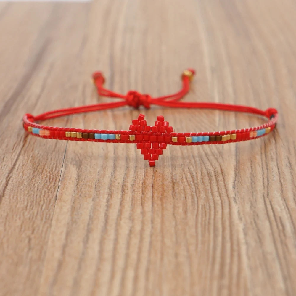 Go2boho Heart Bracelet Girls Gift Jewelry Summer Travel Miyuki Red Beads Classic Handmade Anniversary String Bracelets