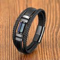 Hot Selling Natural Stone Leather Bracelet Vintage Stainless Steel Geometric Stone Magnetic Buckle Leather Bracelet for Men