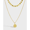 Geometry Round Disc String Sterling Silver Chain Double 18K Gold Link Chain Choker S925 Shiny Disk Choker