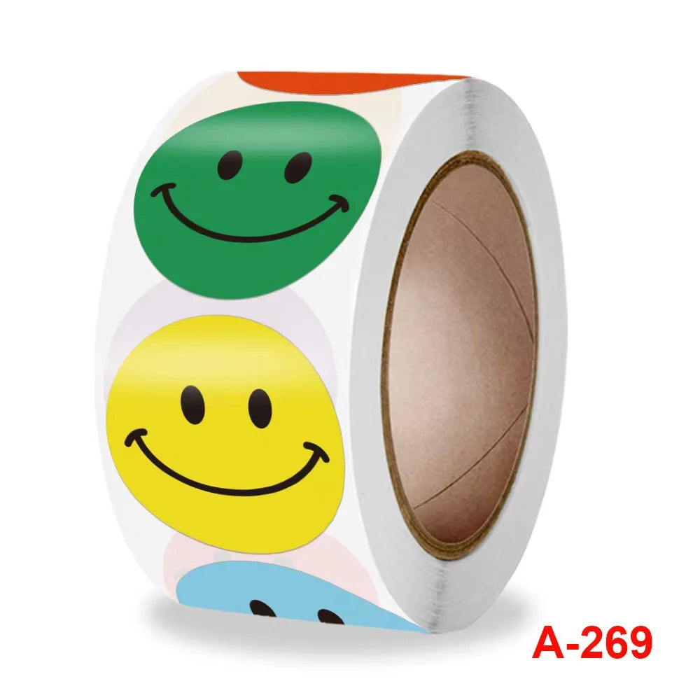 500PCS/Roll 1 Inch Popular  Seller Colorful Cartoon Smail Round Children's Stickers for Writable Blank Round Dot Labels