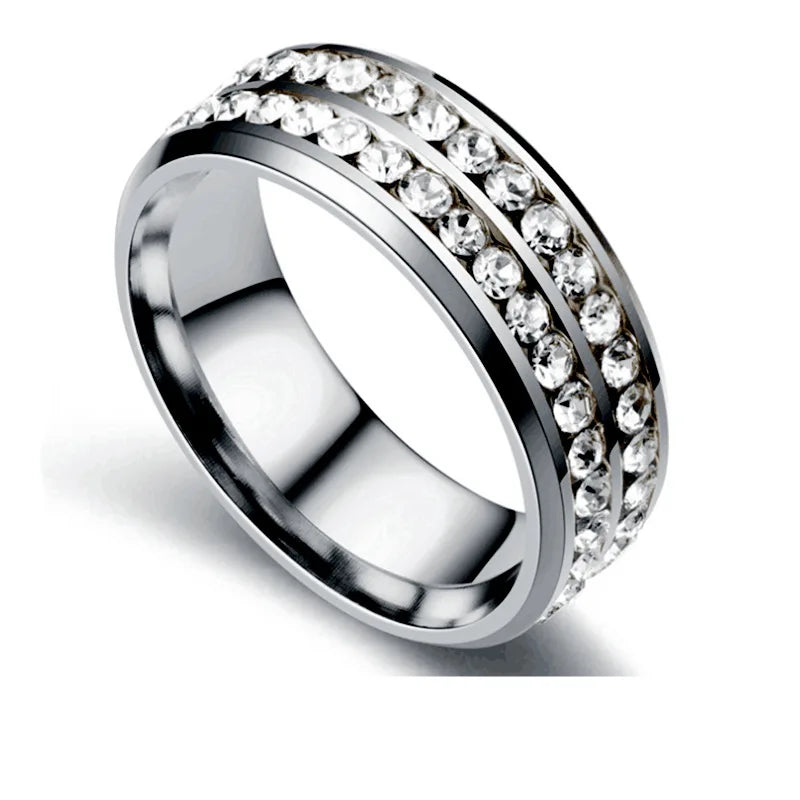 2025 Trendy Unisex Gold Silver Plated Stainless Steel Polished Couple Rings Stainless Steel Rings Diamond Rings for Women