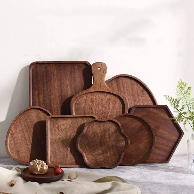 Modern Nordic Ebony Wood Utensils Tableware Eco-Friendly Tray Cake Snack Plate Irregular Service Tray
