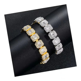 Custom Men Women Bracelets Design AAA Zirconia Iced Out Jewelry 18k Gold Hand Bracelet for Men