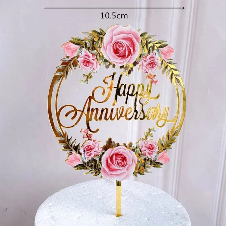 Colorful Flower Acrylic Cake Decoration Wedding Mother Day Happy Birthday Valentines Day Cake Topper