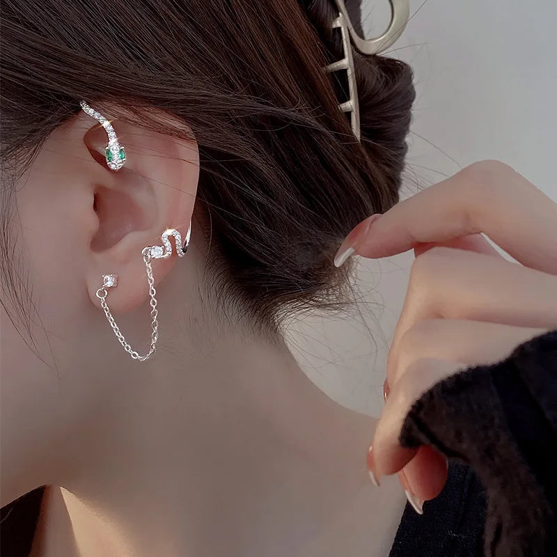 2022 Creative Snake Clips on Earrings for Women Jewelry Gifts Sparkling Crystal Snake Stud Ear Bone Clip Earrings