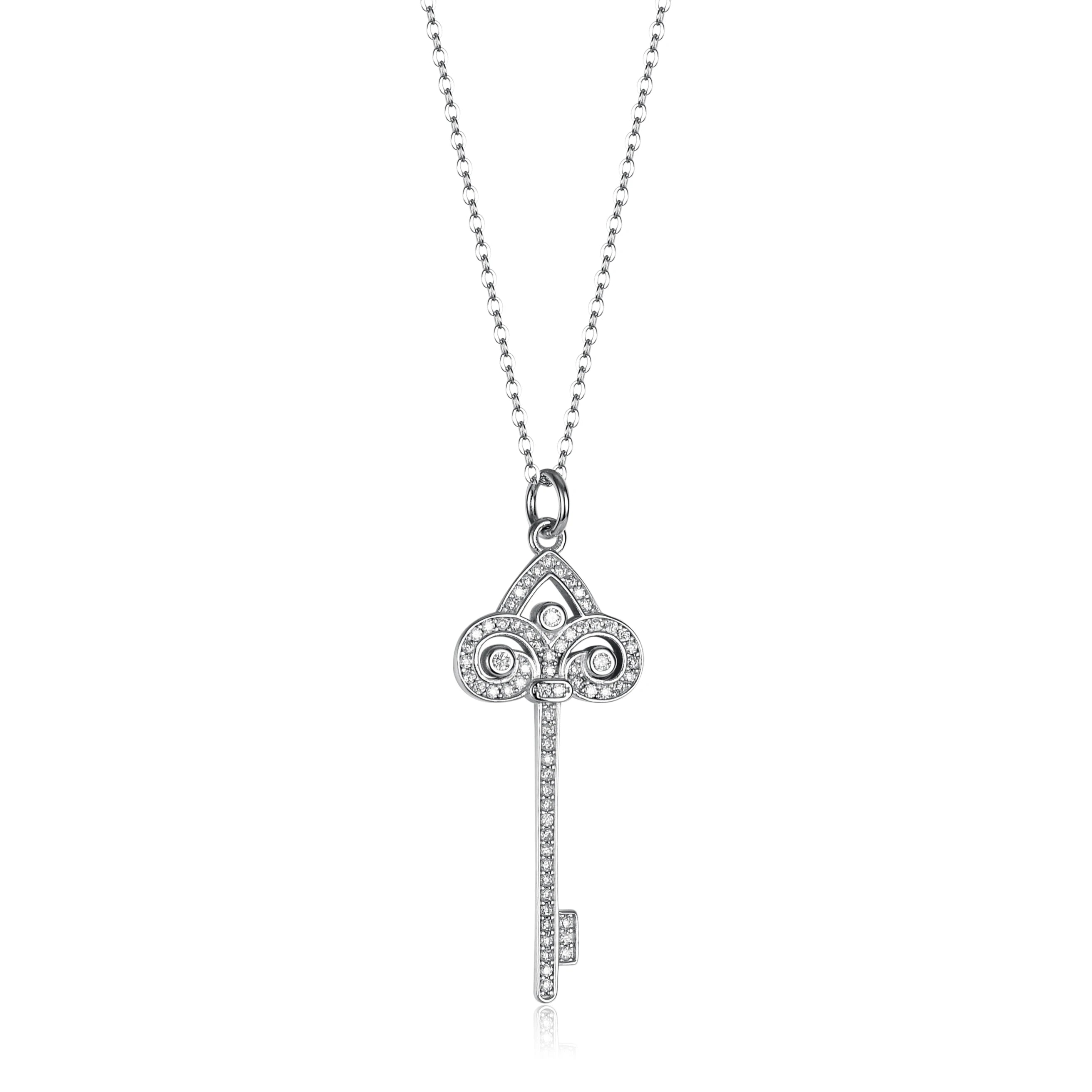 Fine Fashion Jewelry 925 Sterling Silver Keys Chain Diamond Love Key VVs1 Moissanite Jewelry Chain Pendant Necklace for Women