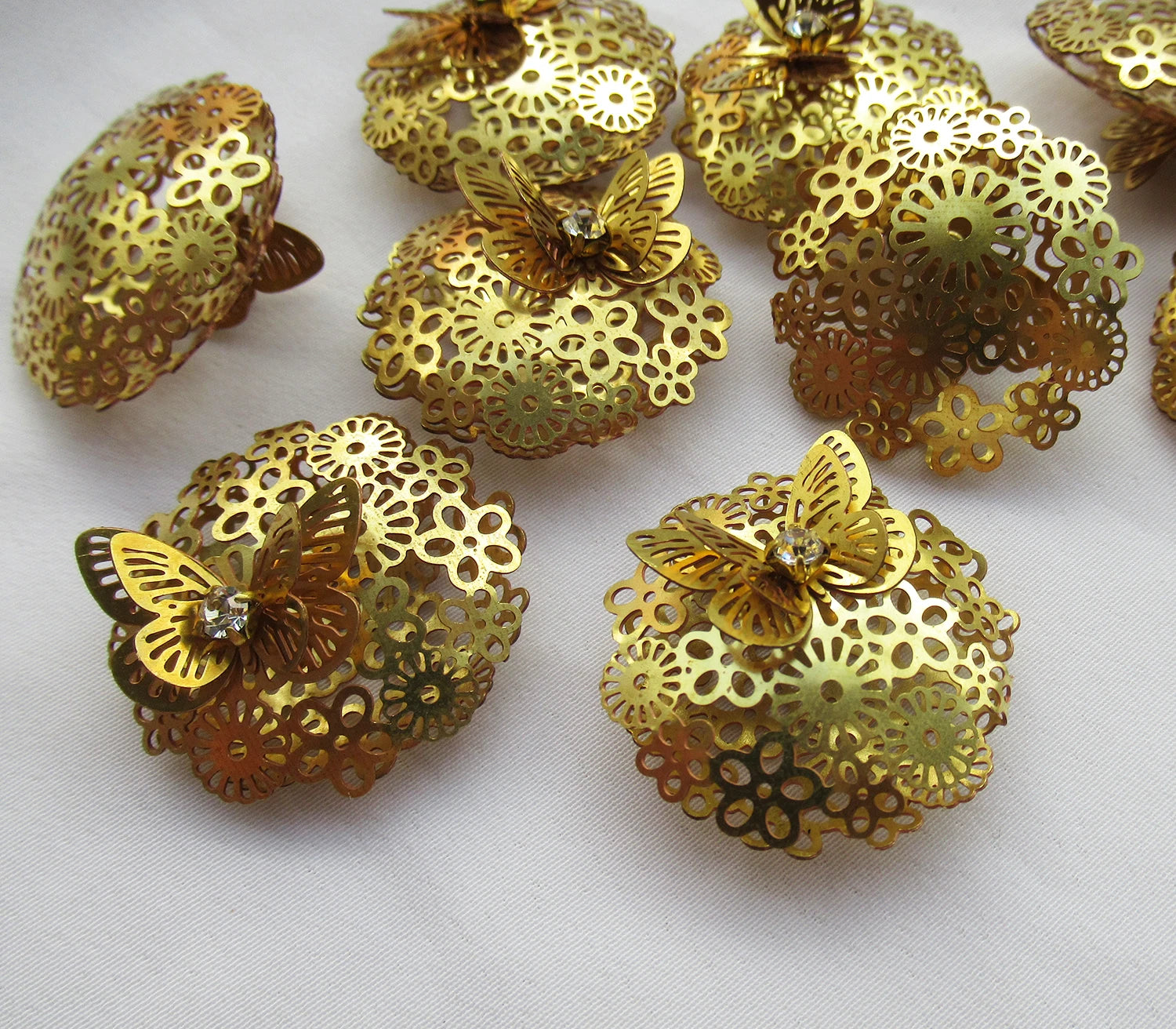 Folded Brass Filigree Finding in Oblate Shape 29mm Flowers & Butterfly