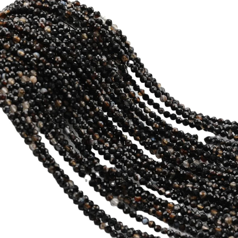 Natural Stone2mm 3mm 4mm Black Striped Agate  Round Faeced Bead Gemstone Beads for Necklace Jewelry Making