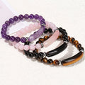 8MM Natural Gem Semi-Precious Gemstone Tiger Eye Charm Stretch Beaded Bracelet Unisex