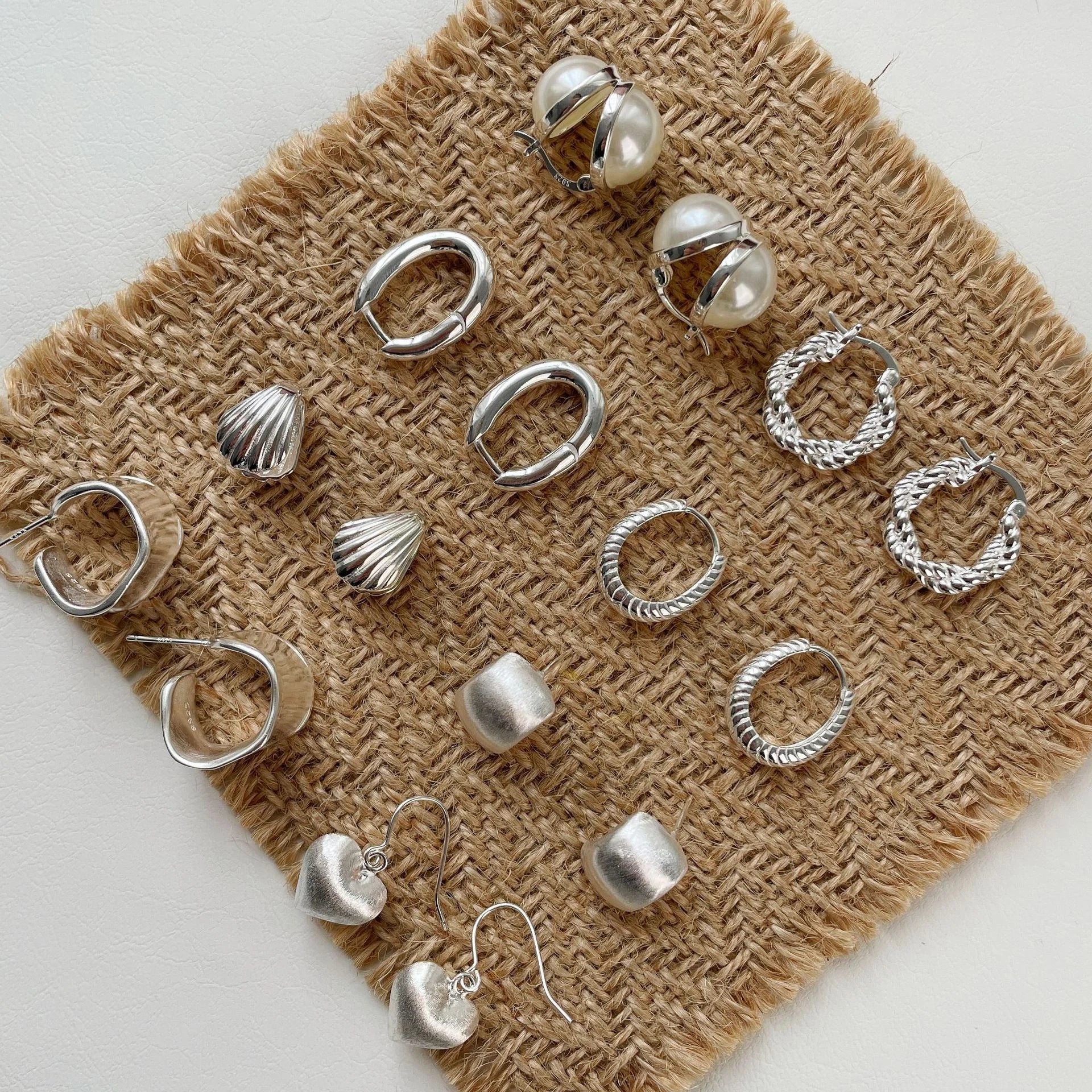 Korean Inspired 925 Silver Irregular Oval Shell Frosted Heart Earrings Blogger Favorite Ins Trendy Anniversary Gift Set