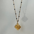 2023 Dazan Summer New 18k Pvd Gold Plated Stainless Steel Boho Cross Pendant Leather Black Drip Bead Chain for Women for Party