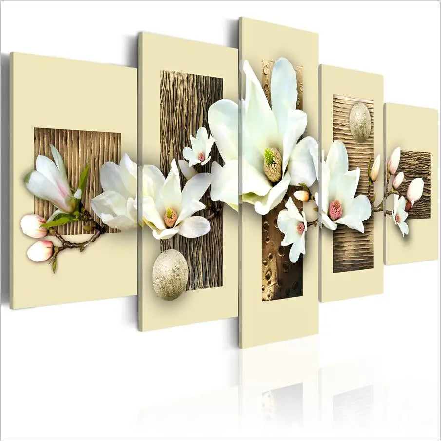 HONGYA 5 Piece Flowers Picture Canvas Art Print Oil Painting Wall Pictures for Living Room Paintings Cuadros Decorativos