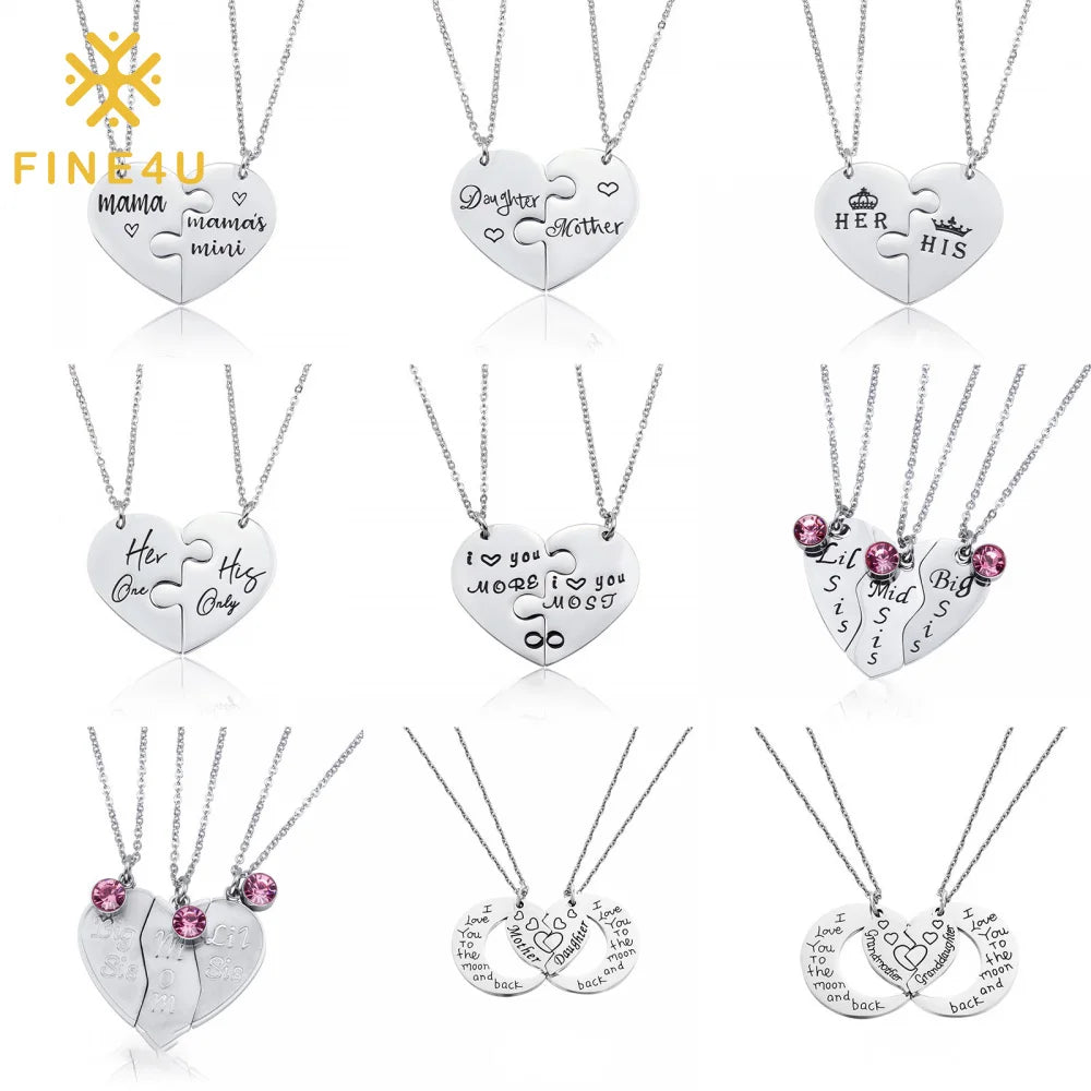 Custom Mothers Day Gift Connecting Heart Pendant Puzzle Couple Necklace Valentine's Day Jewelry