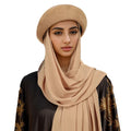 Women Muslim Hijab Cover Long Scarf With Wool Beret Hat Instant Hijab Wrap Scarves Head Scarf Beret Winter Caps