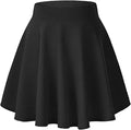 Elastic Waist Band Solid Color Short Length Women's Basic Versatile Stretchy Flared Casual Mini Skater Skirt