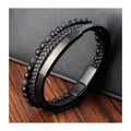 New Multi Color Hand Jewelry Custom Handmade 316l Stainless Steel Black Lava Stone Braided Woven Genuine Leather Bracelet Men