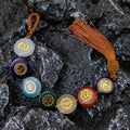 Natural Agate Jade Seven Chakras Symbol Car Hanging Flat Round Natural Gem Crystal Healing Stone 7 Chakela Home Ornaments