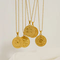 New Trendy 12 Constellations Stainless Steel 18K Gold No Fade Zodiac Pendant Unisex Geometric Necklace