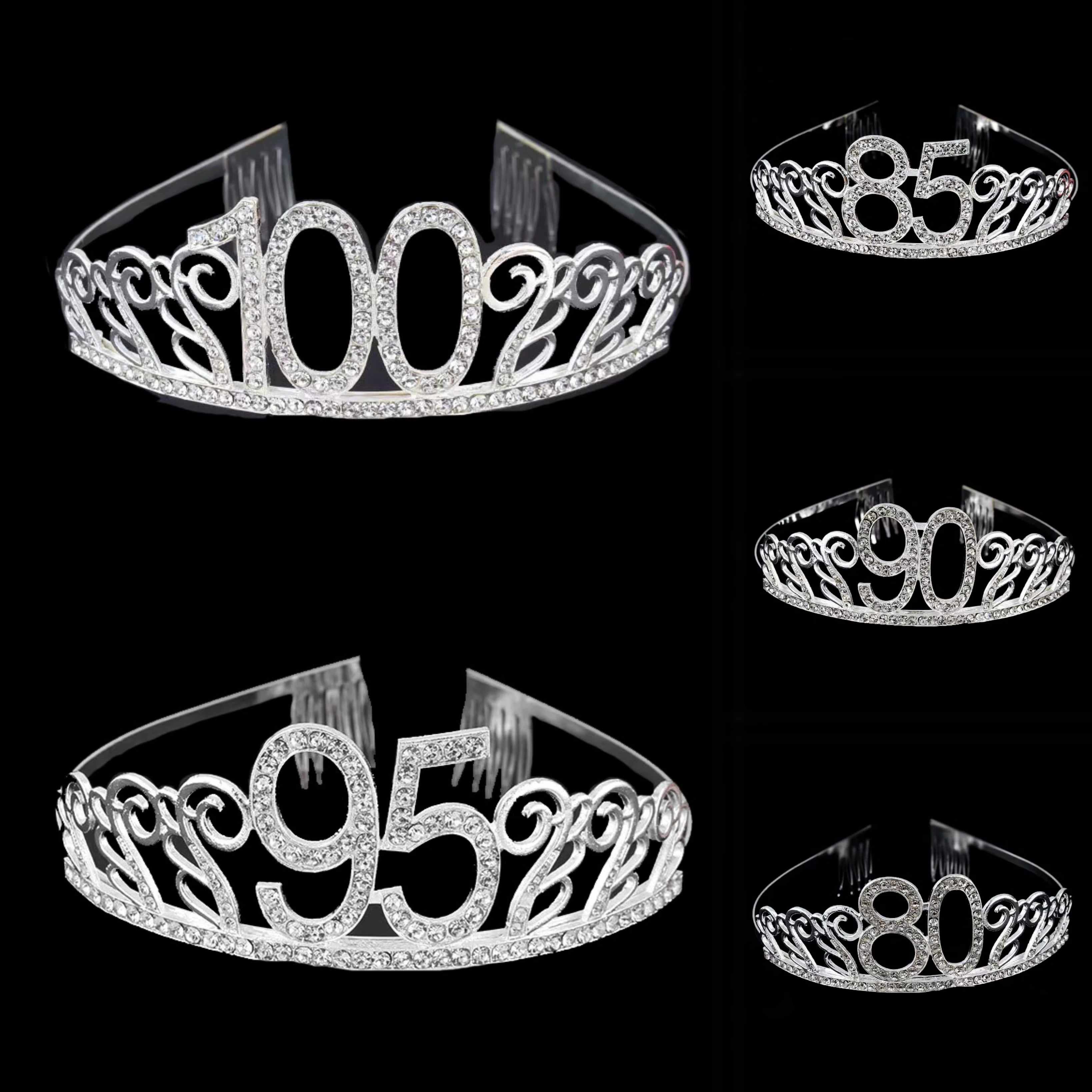 Top Seller 10 -100 Years Old Birthday Crown With Comb Rhinestone Alloy Silver Plated Tiara Headband Head Accessories