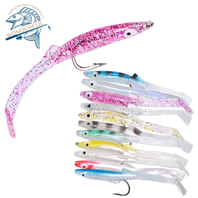 Plastic  2.3g 80mm Bionics Plastic Artificial Saltwater Swimbait Sea Bass Wobbler Paddle Tail Soft Eel Fishing Lure With Hook