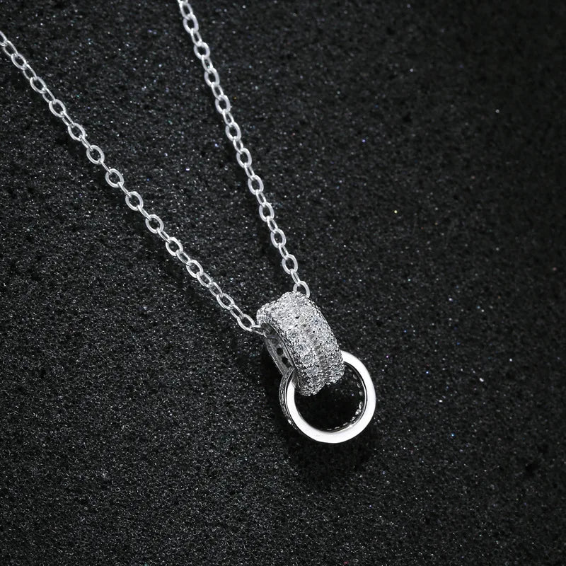 Wholesale 925 Sterling Silver Double Circle Diamond Necklace Korean Fashion Female Pendant Zircon Cute for Engagement Wedding