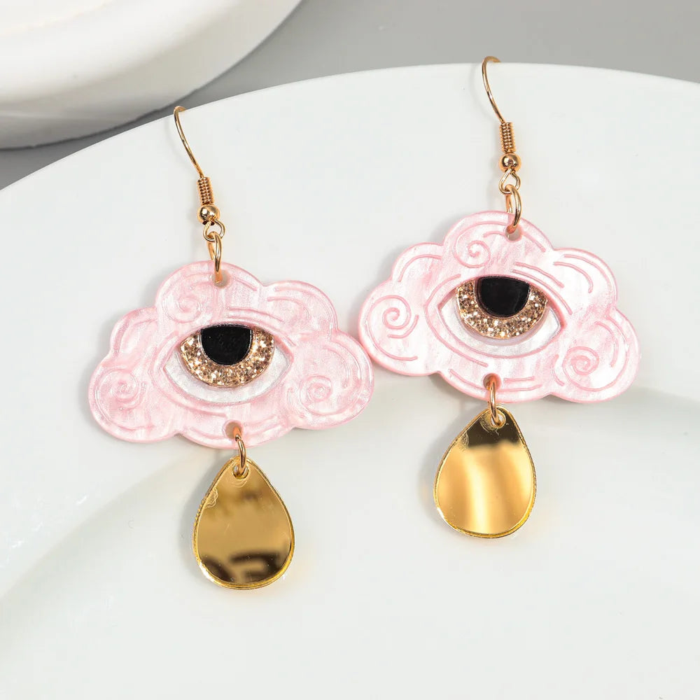 2024 Creative New Eye Sequin Pink Marble Cloud Earrings Drop Rain Weather Cute Tears Accessory Acrylic Drop Earrings for Girls