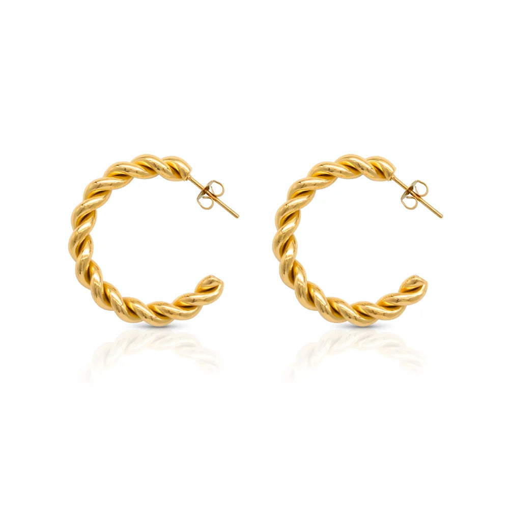 Chris April in Stock 316L Stainless Steel PVD Gold Plated Chic Rope Twisting Hoop Earring for Women