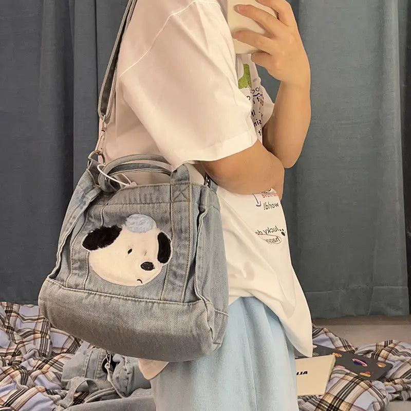 New High Appearance Level Denim with Cute Puppy Fluffy Denim Shoulder Bag for Women