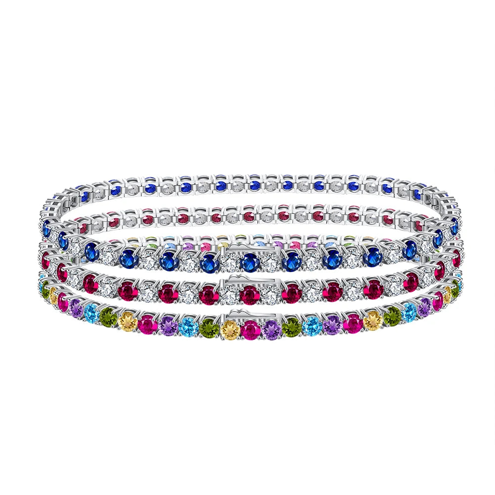 SB139 RINNTIN Bracelets Silver Jewelry 925 Sterling Round Diamond Cubic Zirconia Multi Colors CZ Tennis Bracelet Gift