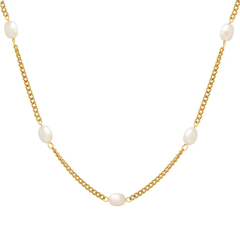 JOOLIM Ready to Ship High End 18k Gold Plated Stainless Steel Fresh Water Pearl Satellite Curb Chain Necklace