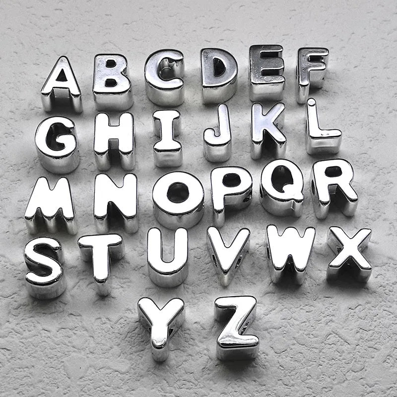 10 Pcs /Bag Electroplating Gold Color Silver Acrylic Single Alphabet Letter Bead for Handmade DIY Shoe Buckle Accessories