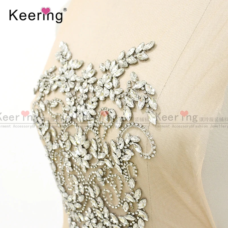 Fashion Decoration Handmade clear Rhine Stone Crystal Applique Couture Embroidery