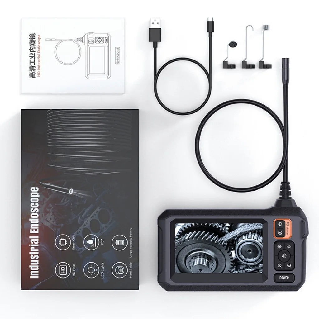 Double Lens Endoscope Camera  4.5" IPS Screen Borescope Inspection Camera With 1080P Lens Semi-rigid Snake Cable