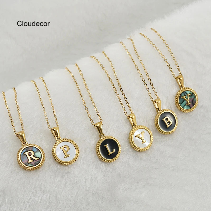 Simple Round Initial Pendant Gold Necklace Custom Logo Stainless Steel Necklace 2022 Summer Women Letter Necklace Gold Plated