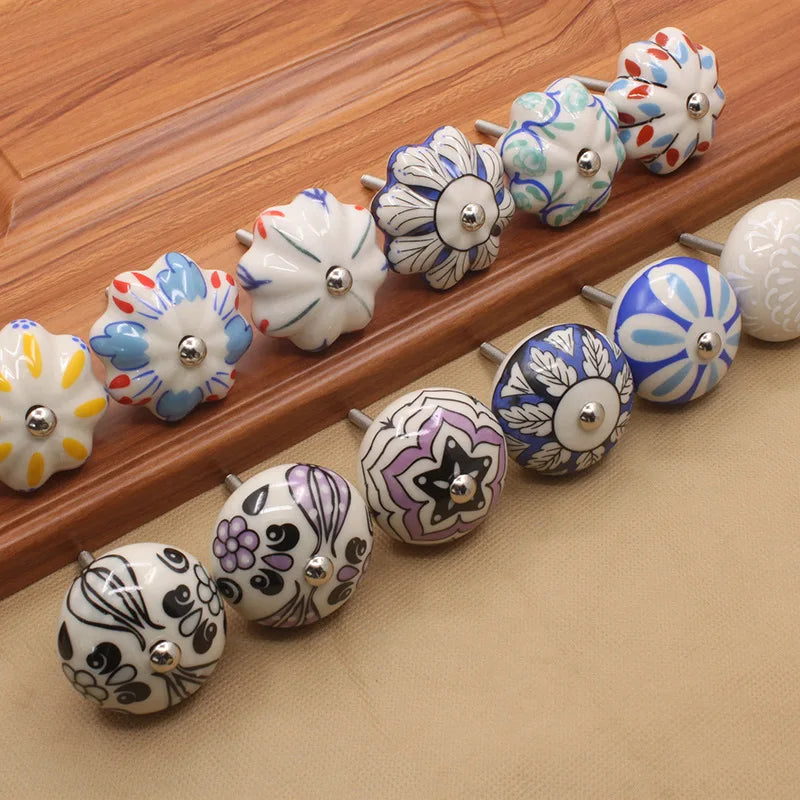 Ceramic Simple Pastoral Style Painted Pumpkin Ceramic Handle Furniture Hardware Fittings Cabinet Drawer Single-hole Ceramic Knob