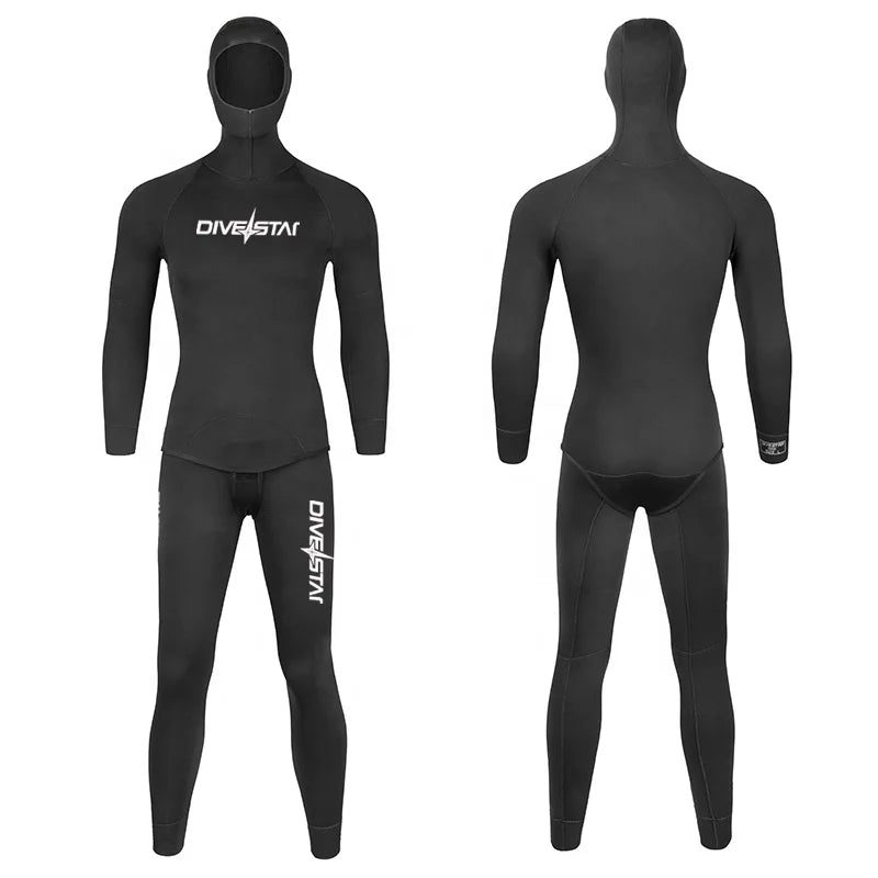 DIVESTAR 3mm Neoprene 2 Pieces Long Sleeve Waterproof Breathable Man Freediving Wetsuit with Hooded for Swimming Diving